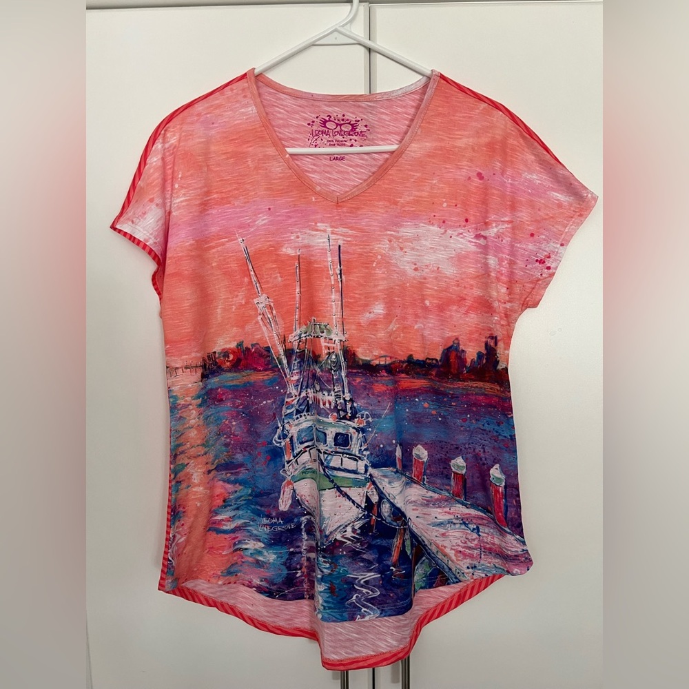 Leoma Lovegrove Women's Colorful Nautical Print T-Shirt Sz L
